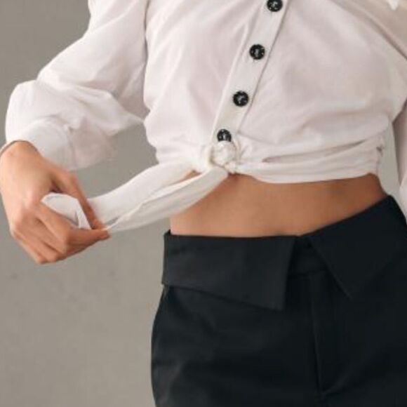 Maeve Cropped Tie-Front Blouse by Anthropologie - Picture 4 of 16